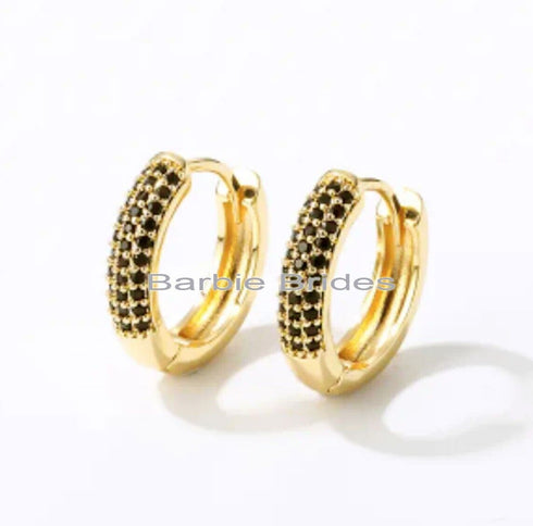 Exquisite Micro Pave 14K Gold Plated Black Cubic Zirconia Men Women Hoop Earring